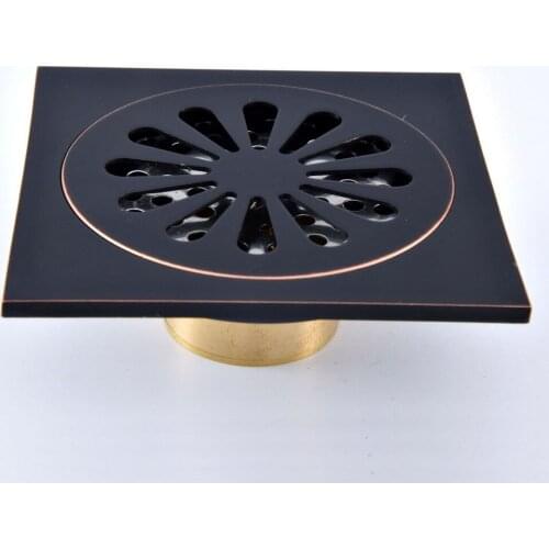 Black Oil Rubbed Bronze Carved Flower Pattern Bathroom Shower Drain 4" Square Floor Drain Waste Grates ahr087