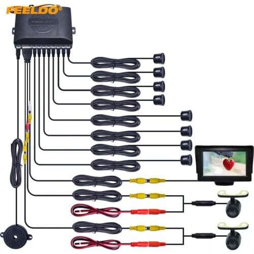 FEELDO 1Set Car 4.3" LCD Monitor 8-Sensor Parking Sensor 2x Mini CCD Camera Dual Visual Rearview Video Parking Radar System