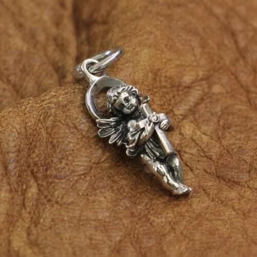 925 Sterling Silver Charms Little Angel Cross Pendant God of Love Cupid Pendant TA213 JP