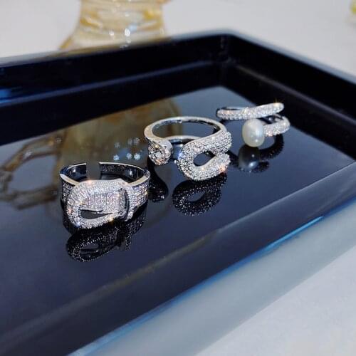 2021 New Luxury Silvery Belt Buckle Open Ring For Woman Korean Fashion Jewelry Wedding Party Girls Unusual Ring Set Accessories