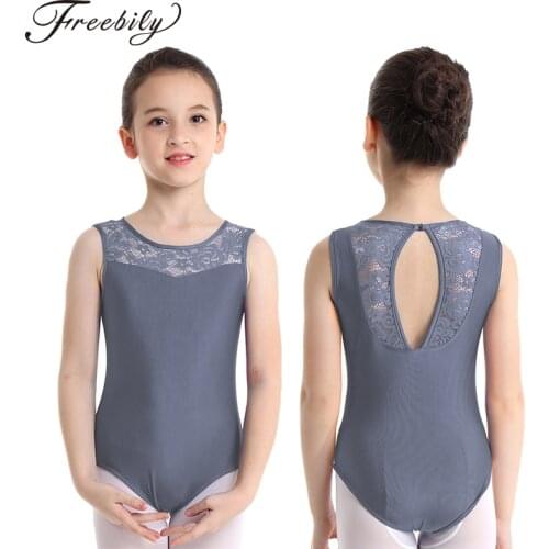 New Kids Teens Sleeveless Lace Splice Professional Ballet Leotard for Girls Gymnastics Leotard Ballerina Bodysuit Dance Wear
