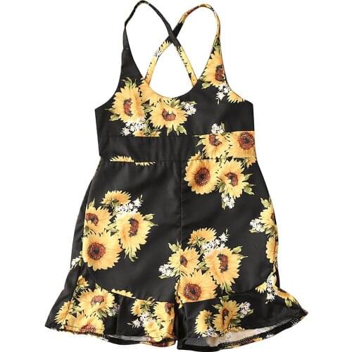 Summer Baby Girls Clothes Kids Girl Flowers Romper Sleeveless Strap Playsuit Boho Child Girl Ruffled Shorts Romper 1-6Y