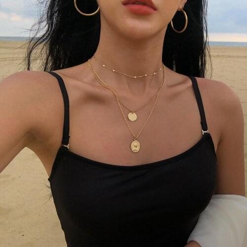 Fashion Multilayer Round Portrait Coin Pendant Necklace For Women Trendy Gold Silver Color Choker Necklaces Jewelry
