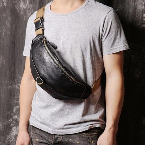 Mens Chest Bag Leather Messenger Bag Casual Mens Top Layer Leather Shoulder Bag Chest Bag