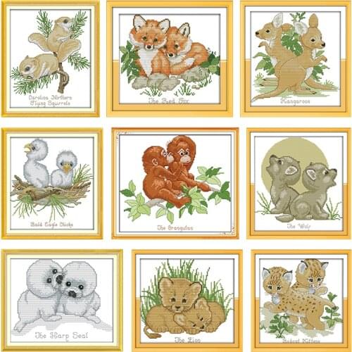 Cross Stitch Kit Embroidery Needlework Cute Animal Stamped 11CT 14CT Print Counted Patterns Crafts Accessories Home Decor Thread