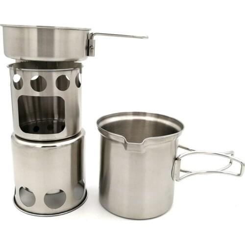 Camping Stove Cooking Pot Set Stainless Steel Outdoor Tableware Portable Outdoor Camping Cookware Set