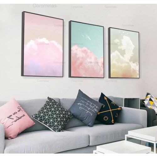 Modern Love Sky Canvas Painting Posters and Prints Minimalist Style Wall Art Pink Picture for Living Room Bedroom Aisle Studio