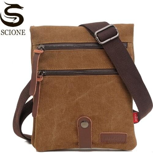 2021 New Mens Small Messenger Bags Male Quality Canvas Shoulder Bag Vintage Solid Crossbody Bags Double Layer Purse XA100M