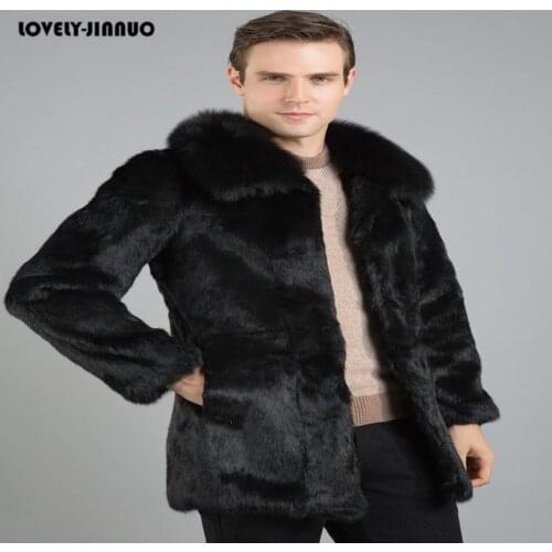 New real genuine natural whole skin rabbit fur coat men fashion full pelt jacket outwear overcoat custom size Free Shipping JN5