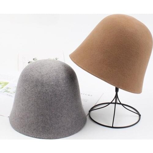 Panama warm Womens Bucket hat for teens Felt wool hat for girl Fishermans Autumn Winter hat fashion Fur Black hip hop hat cap