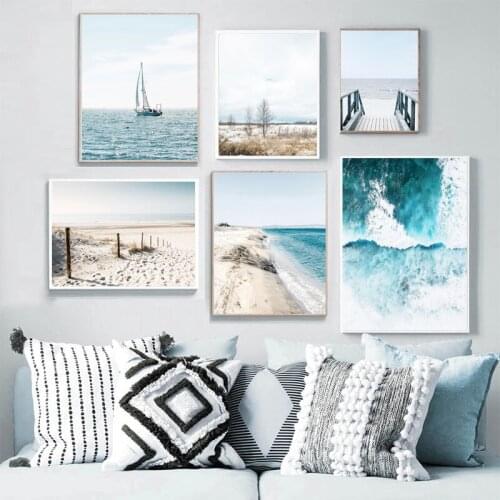 Landscape Art Canvas Painting Nordic Posters Sea Bridge Reed Beach Sailboat Quote And Prints Wall Pictures For Living Room Decor