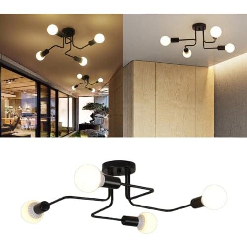 Ceiling Light Vintage Style Retro Wrought Iron Large Black Chandelier Ceiling Lamp