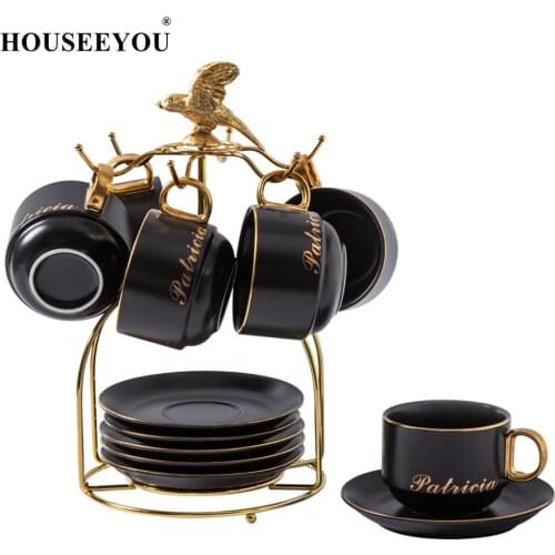 HOUSEEYOU European Luxurious Coffee Cup Saucer Set Teacups Cup Advanced Porcelain Valentine Include Cup Spoon Dish Pot Shelf