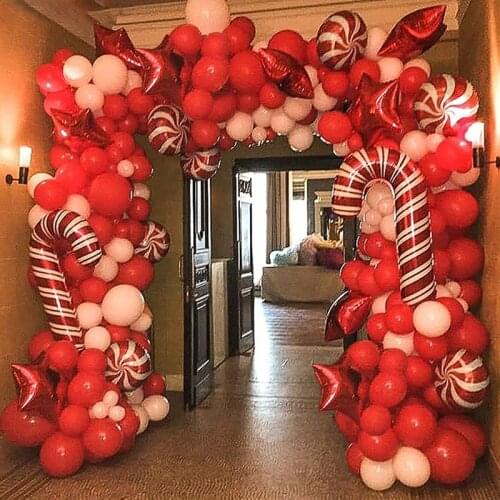 138pcs Christmas Balloon Garland Arch kit with Christmas Red White Candy Balloons Red Star Globos for Christmas Party Decoratio