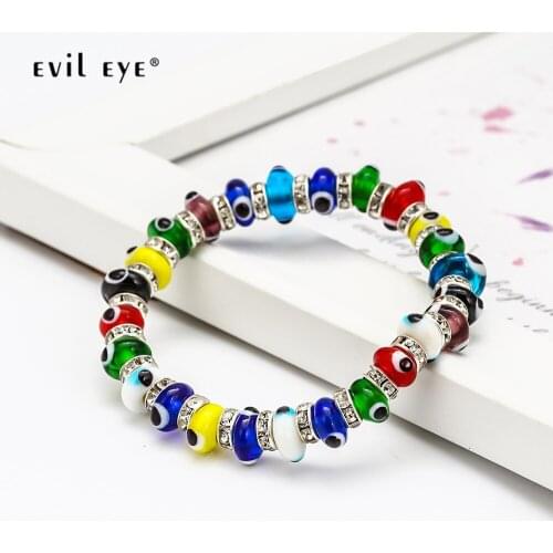 EVIL EYE Irregular Colorful Glass Beads Turkish Eye Bracelet Adjustable Beaded Bracelet Fashion Jewelry for Women Female BE61