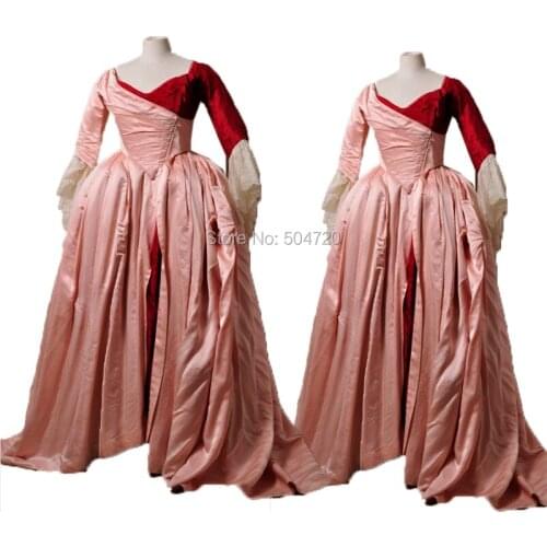 Tailored!Royal Pink Taffeta long sleeves Duchess Queen Marie Antoinette Period Masquerade Theatre Civil war Gown dress HL-214