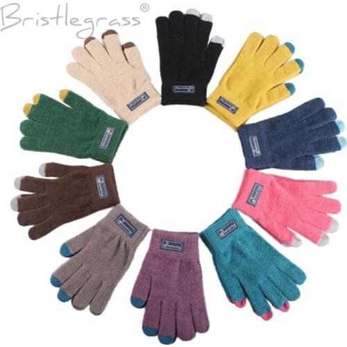 BRISTLEGRASS Womens Mens Unisex Adult Winter Knitted Soft Smart Touch Screen Full Finger Gloves Mittens for Smartphone Tablet