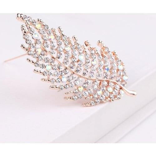 Brooch Fashion beauty Women man gold Zinc Alloy crystal exquisite feather pins garment accessory activity party wedding