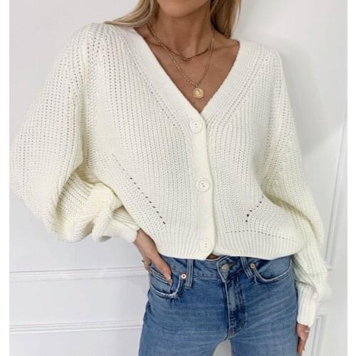 V-neck Long Sleeve Sleeve Button Knitted Cardigan Sweater Tops Autumn and Winter New Womens Sweaters Cardigan 16870
