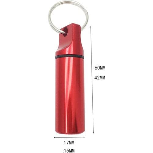 1PC Waterproof Aluminum Pill Box Pill Case Container Bottle Holder Keychain Outdoor Red/Black/Silver Color