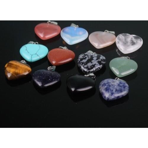 New Arrivals 12pcs Assorted rose gold Natural Stone Agates Charm Pendant 20mm heart necklace For jewelry accessories Making free
