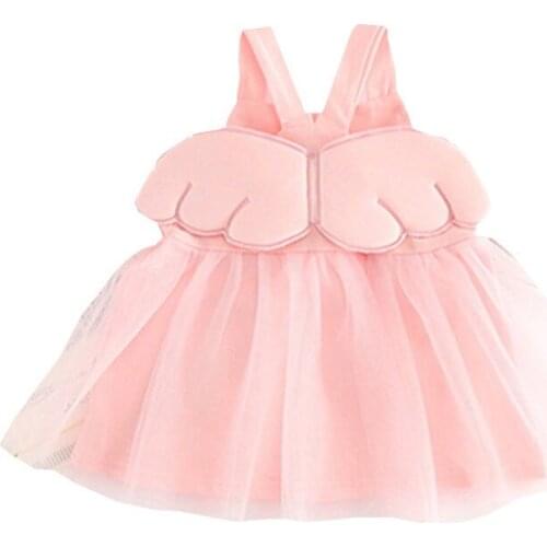 2018 Cotton Baby Girl Clothing Summer Princess Tulle Dress Baby Pink Cute Angel Wings Fluffy Tutu Dresses For NewBorn Girls CQ22