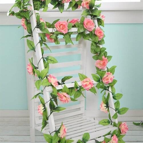 250CM/lot Silk Rose Ivy Vine with Green Leaves For Home Wedding Decoration Flower Rattan Diy Hanging Garland Artificial Flowers