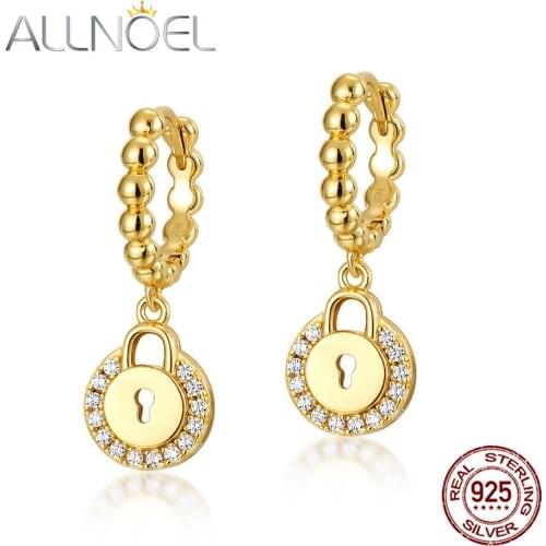 ALLNOEL Solid 925 Sterling Sliver Earring For Women 5A Zircom Real Gold Plated LuxcuyEengagement Wedding Fine Jewelry New