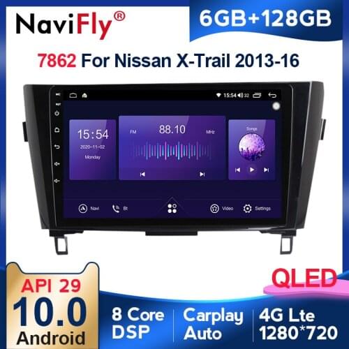 NaviFly 6GB+128GB 8 Core 9 inch QLED 1280*720 Android 10.0 Car Muletimedia Player For Nissan X Trail 3 T32 2013 - 2017 Qashqai