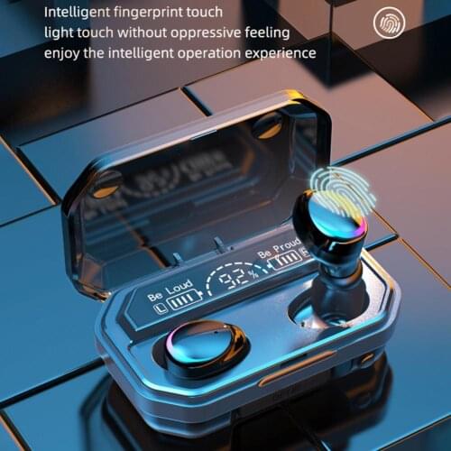 M12S Bluetooth 5.1 Earphone Fingerprint Touch Dustproof ABS Wireless Headsets smart screen display Headphones for Sports