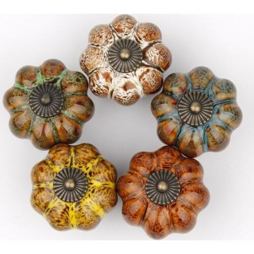 European and American Ceramic Leopard Pumpkin Garden Handle Cabinet Door Wardrobe Drawer Door Single Hole Furniture Hardware