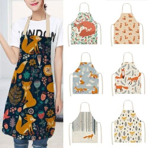 Fox Aprons Unisex Dinner Party Linen Nordic Cooking Bib Funny Pinafore Cleaning Apron for Kitchen Home Accessory