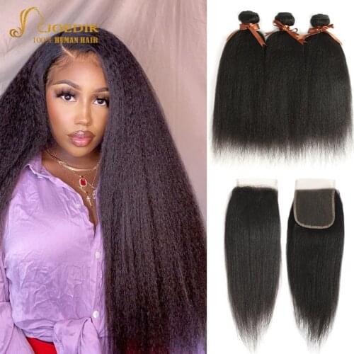 Joedir Yaki Straight Bundles With Closure Brazilian Hair Weave Bundles With Closure Straight Human Hair Bundles With Closure