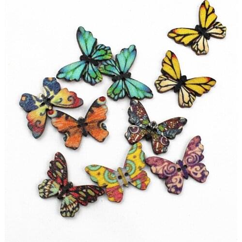 50pcs / lot Classic Wood Butterfly Buttons 2 Hole Wood Buttons for Sewing Scrapbooking Wood Buttons Sewing Accessories