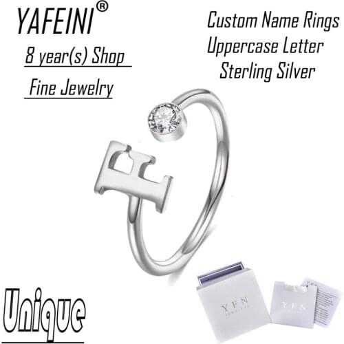 Custom Letter Ring YAFEINI Brand Fine Jewelry Unique CZ Uppercase Name Rings With Gift Box 925 Sterling Silver