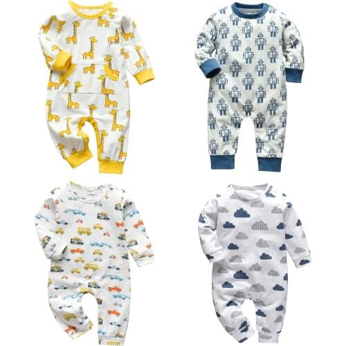 Newborn Baby Boys Girls Romper Cotton Long Sleeve Print Jumpsuit Infant Pajamas Baby Clothes