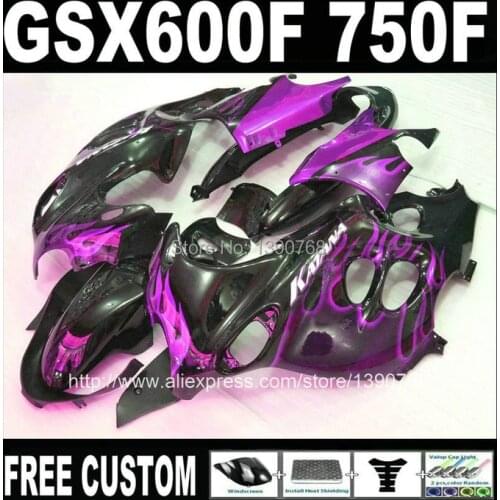 Free customize fairing kit for SUZUKI KATANA GSX600F 2003 2004 2005 2006 purple flames in black fairings set GSX750F 03-06 HM37