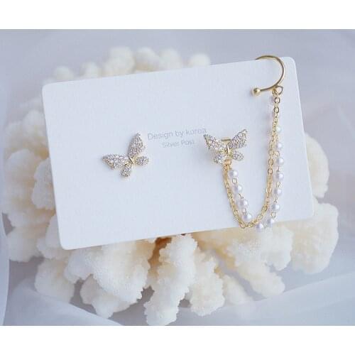 Korean Elegant Cute Rhinestone Butterfly Stud Earrings For Women Girls Fashion Metal Chain Boucle D'oreille Fashion Jewelry 2021