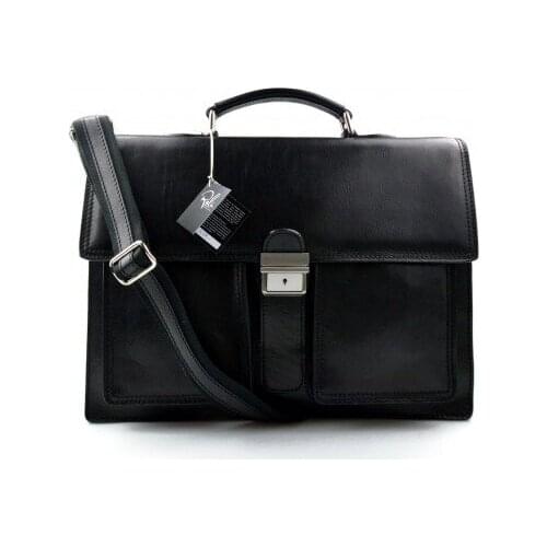 Leather briefcase business bag conference bag satchel black