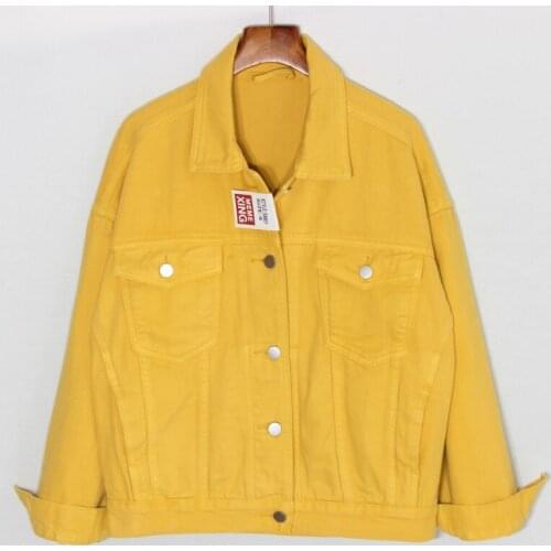 High quality Spring Vintage Oversized Yellow Denim jacket Women Casaco Long sleeve Loose Female Jeans jackets Camperas de mujer