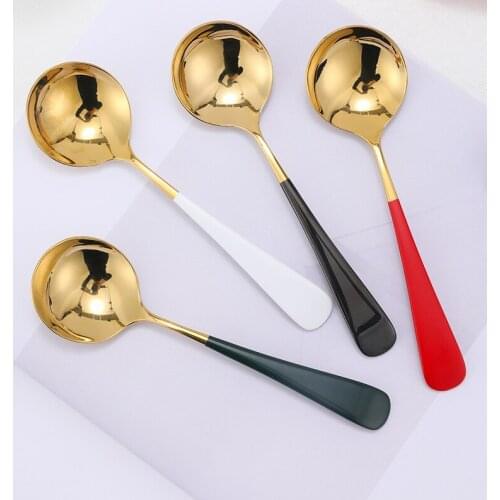 Spoon Creative Stainless Steel Round Head Spoon Soup Spoon Watermelon Meal Spoon Stir Golden Coffee Spoon
