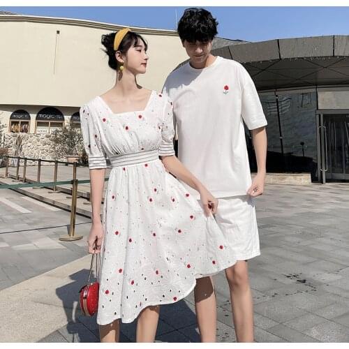 Summer sweet heavy industry embroidery hollow skirt lovers dress you my skirt couples clothes couples clothing