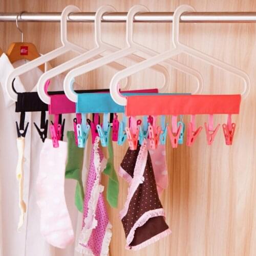 Multifunctional Clothes Hanger Drying Rack Home Decoration Accessories Organizer 6 Clips Hanger Travel Towel Socks Hanger Clip