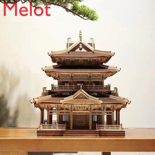 Ancient Architecture Model DIY Model, Xiaoyao Building Assembly Model Ancient Zen Hotel Lobby Handicraft Ornaments Collection
