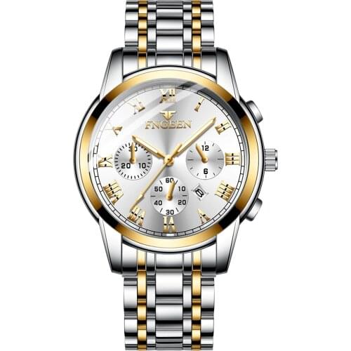 Men Watch Luminous Calendar Waterproof Mens Watches Fashion Three Eyes Six Hands Sports Business Steel Band Watch Reloj Hombre