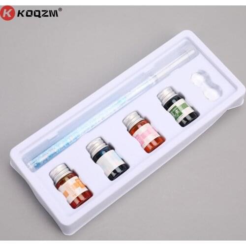 Crystal Quicksand Glass Signature Pen Nib Elegant Crystal Dip Sign Pen Box Gift 3/6pcs