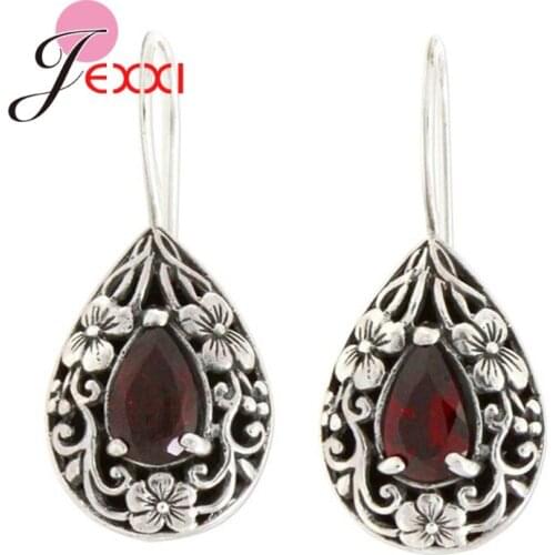 New Trendy Style 925 Sterling Silver Waterdrop Pendant CZ Earrings Women Girls Lovely Red Crystal Drop Earrings Wholesale
