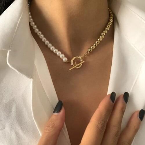 2021 Fashion Exaggerated Round Beads Imitation Pearls Asymmetric Chain Choker Necklace Steampunk Stick Cirr Necklaces Jewelry
