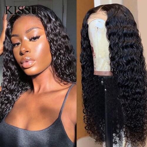 KISSU long hair wig 28 30 32 inch curly deep wave lace front wig Brazilian lace front human hair wigs for women 4x4 closure wig
