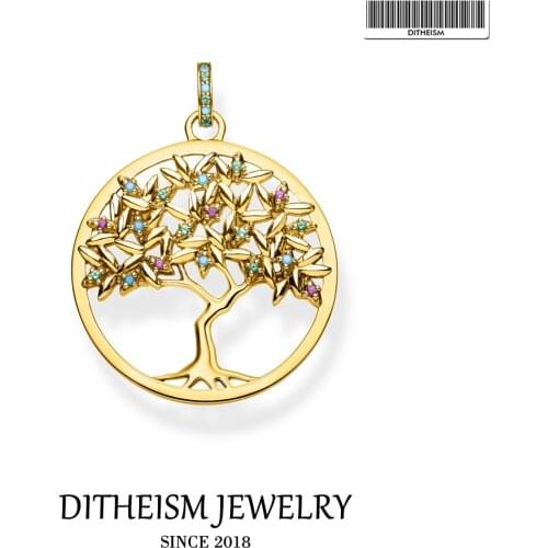 Golden Tree Pendant, 2020 Spring New Fashion Jewelry 925 Sterling Silver Bohemia Colorful Gift For Women Girls Fit Necklace